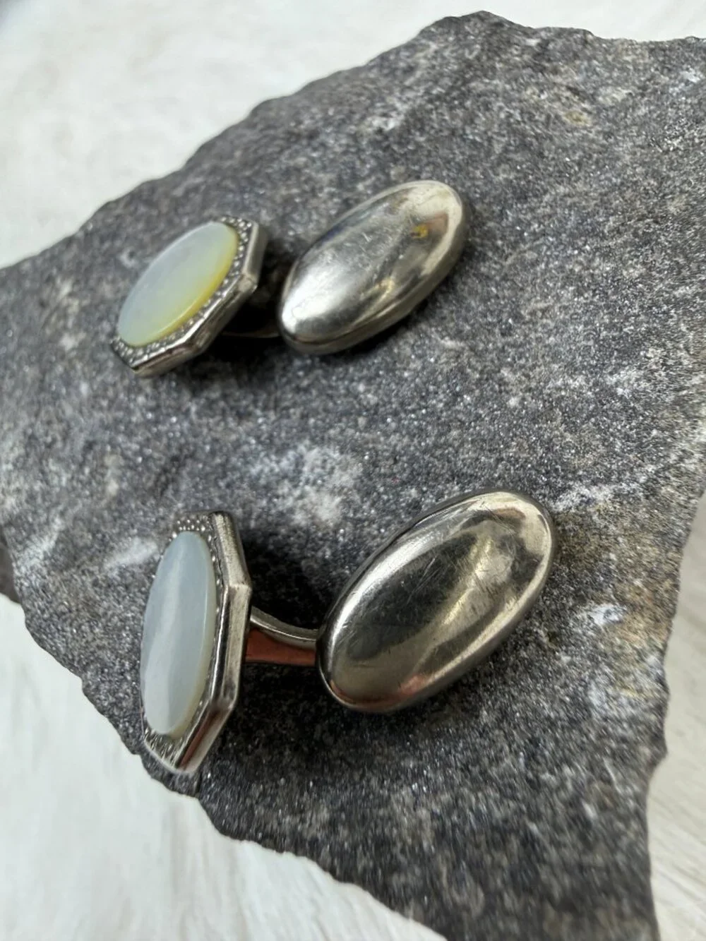 Vintage Art Deco Mother of Pearl Silver Tone Cufflinks Cuff Links .5